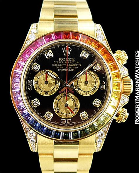 rolex daytona 116598-rbow black diamond multi-colored sapphire rainbow|Rolex rainbow diamonds.